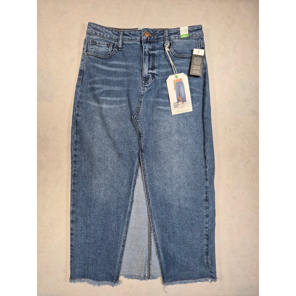 Y2K Western Cowgirl Medium Wash Long Denim Maxi skirt Sz 28 #2153